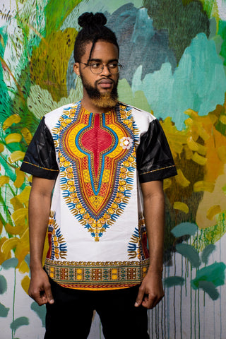 Mens - White Dashiki | B-Sleeve | T-Shirt - Mutapa 