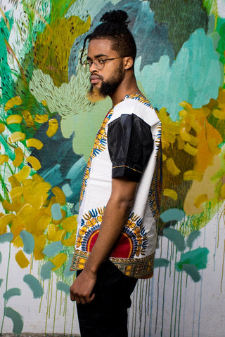 Mens - White Dashiki | B-Sleeve | T-Shirt - Mutapa 