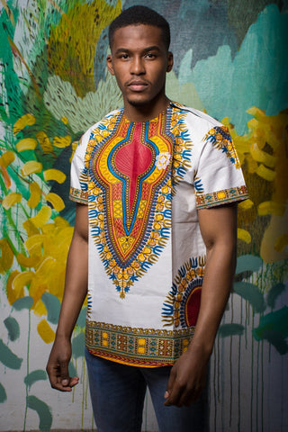 Mens - White Dashiki T-Shirt - Mutapa 